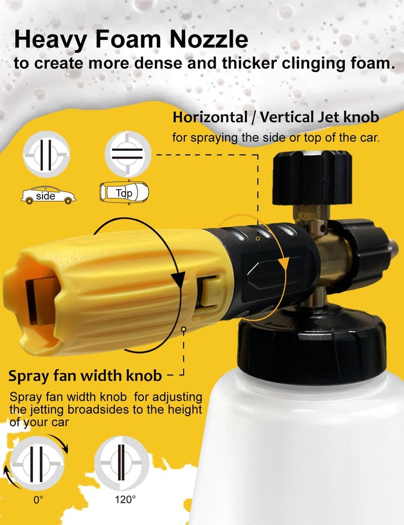 BOSEA Foam Cannon with Pressure Washer Tips and Nozzle Holder, 4000PSI Car Soap Dispenser for Pressure Washer with M22 and 1/4" Quick Connector,1L Bottle - Image 2